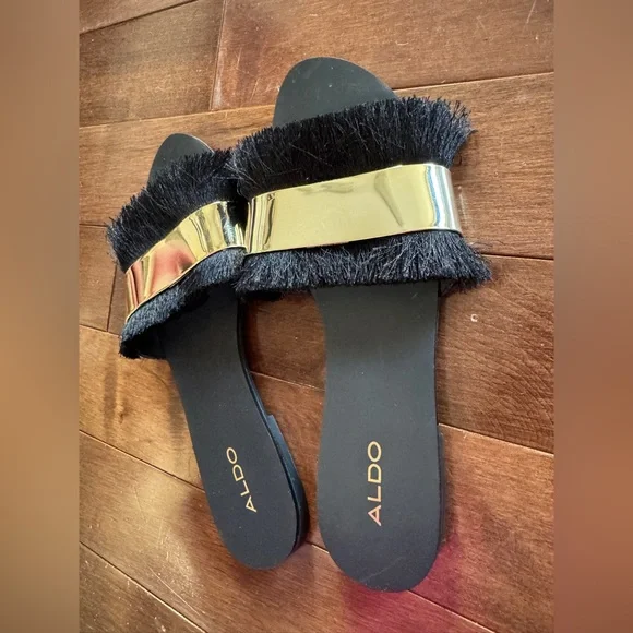 Aldo Tassel black with gold medal band sandals - size 7 - Picture 3 of 5